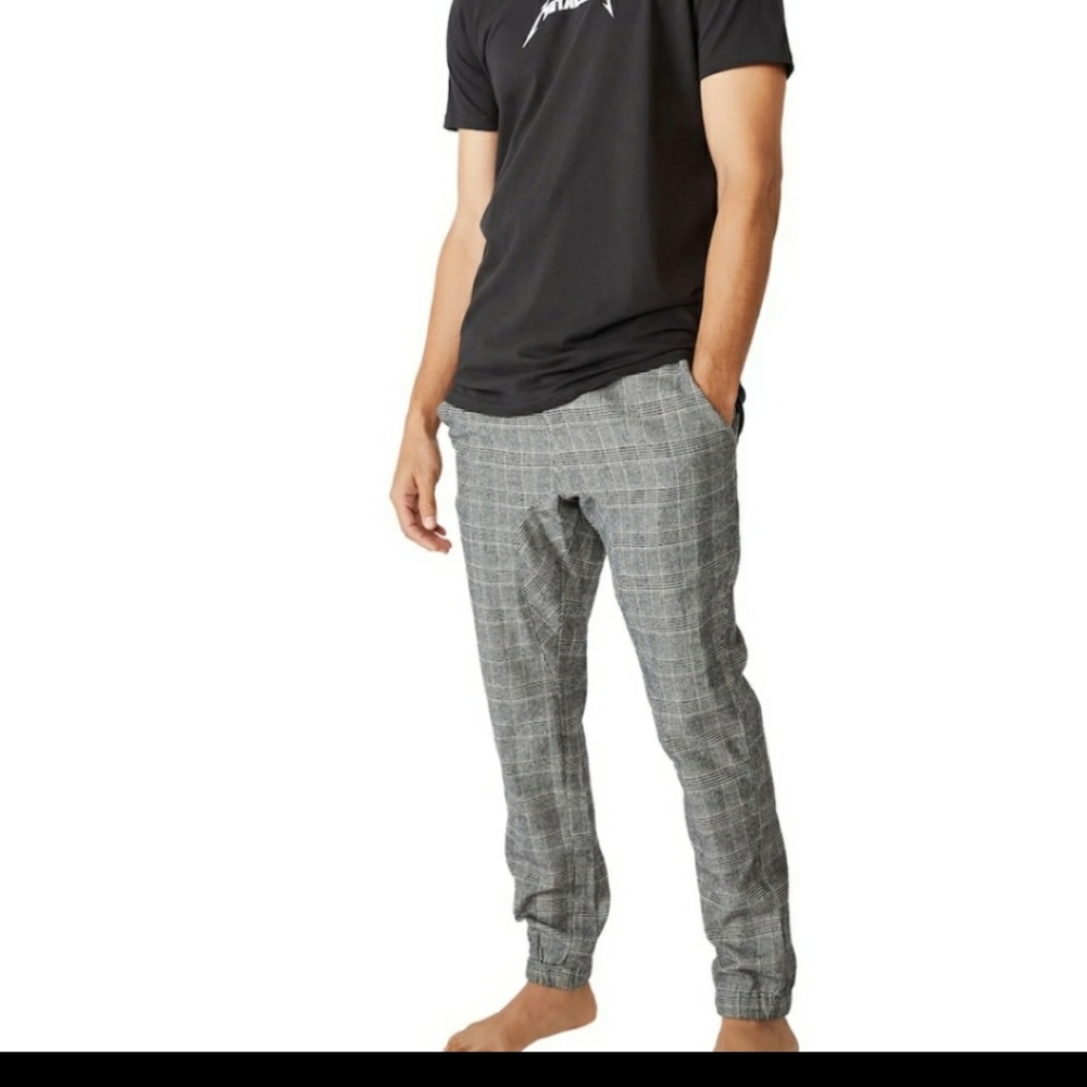 Cotton On PJ Drake black white plaid lounge pants